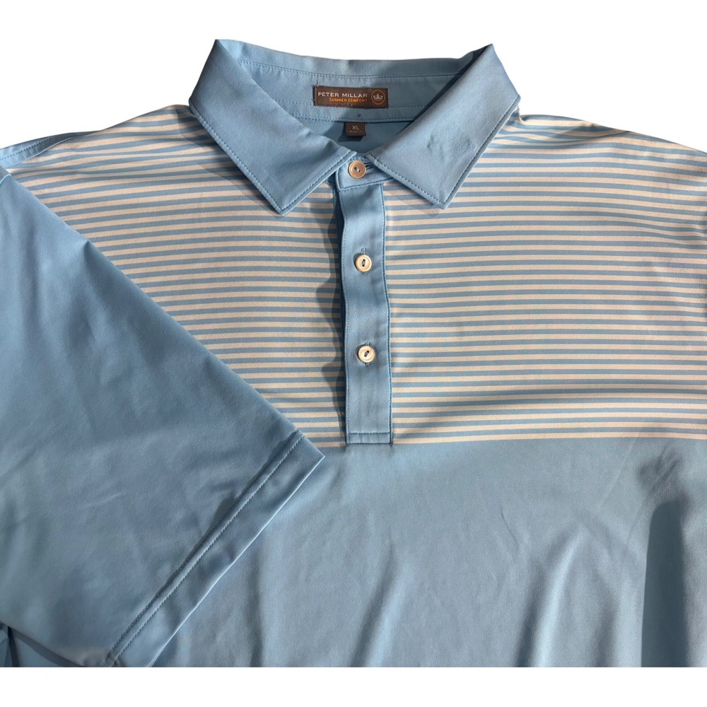 Peter Millar Summer Comfort Polo Shirt Mens XL Blue Striped Golf Performance